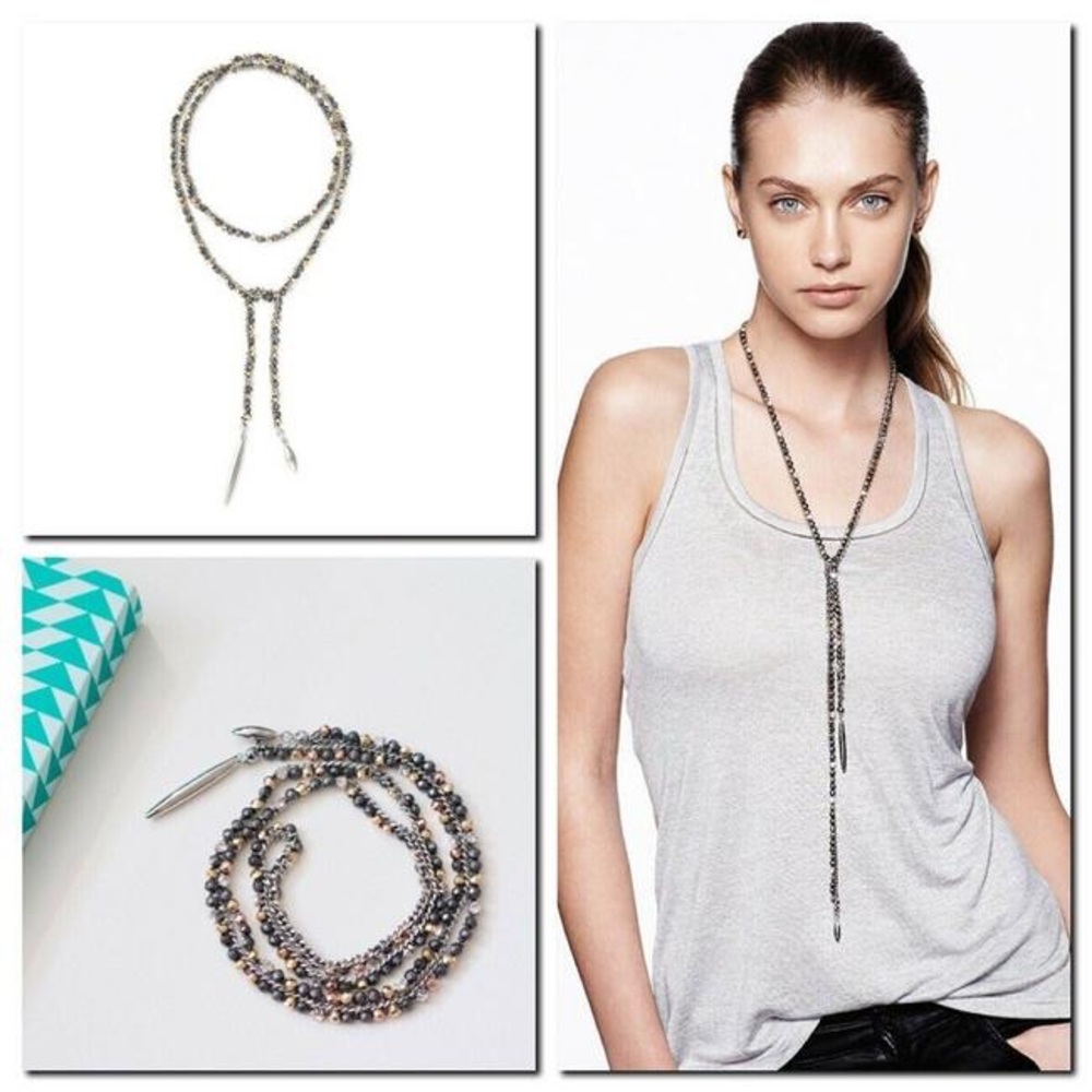 Stella & Dot Zoe Lariat Hematite Beaded Necklace